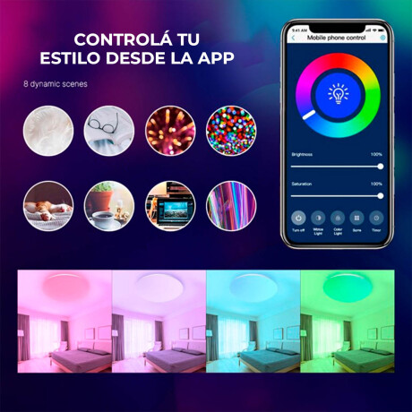 Foco Luz LED Techo Redondo Colores C/control App Blanco