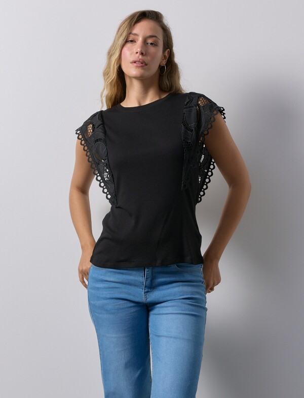 Blusa Manga Crochet NEGRO