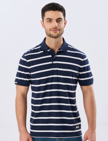 REMERA POLO RAYADA JERSEY Azul Oscuro
