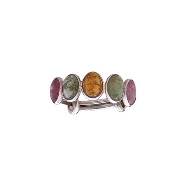 Anillo Óvalos-Plata rodinada-Piedra Turmalina multicolor-AN2016 conpiedra
