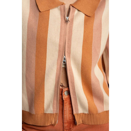 Campera Tejida Rayada Rosa