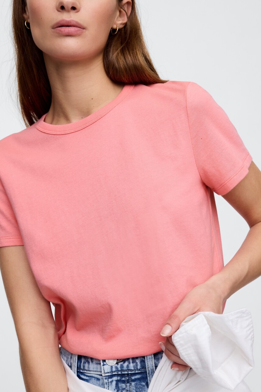 Remera Bàsica Manga Corta Cuello Redondo Mujer Neon Blazing Pink