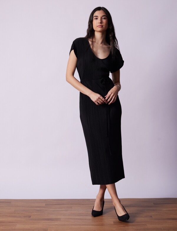 Vestido Midi Plisado NEGRO