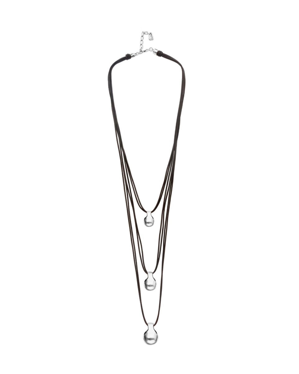 COLLAR TRIPLE DE CUERO CON 3 BOLAS DE ALEACIÓN DE METALES BAÑADAS EN PLATA DE LEY - Colgante 