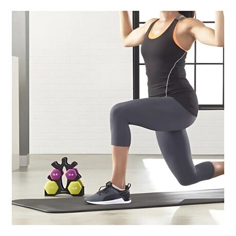 Set de Mancuernas con stand negro peso total 12kg Best Rosa/Celeste/Rojo