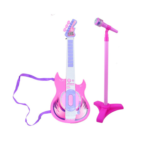 Guitarra electrica + microfono con pie rosado Guitarra electrica + microfono con pie rosado