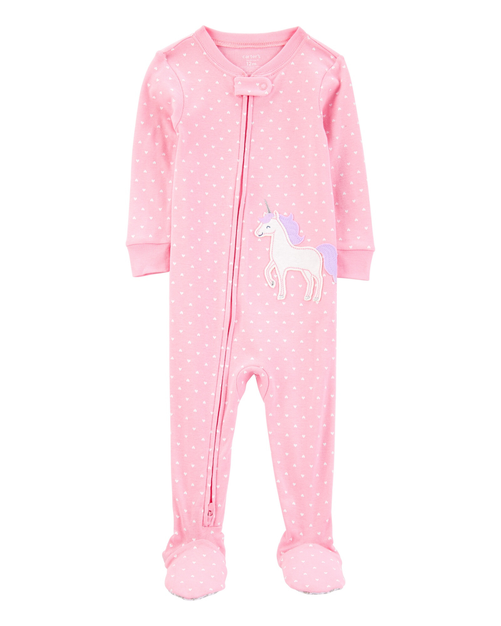 Pijama una pieza de algodón, con pie, estampa unicornio Sin color