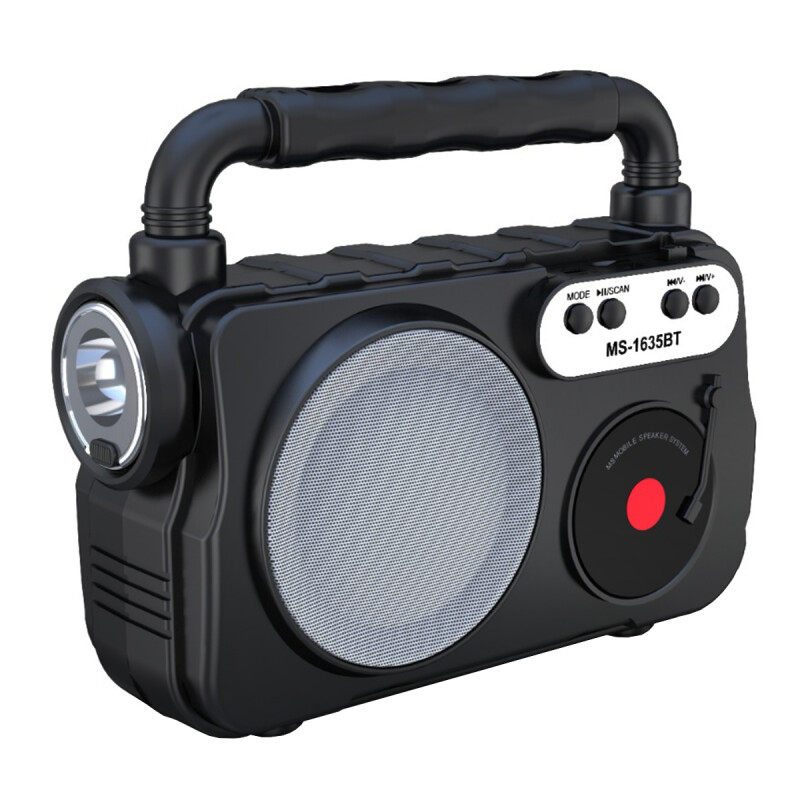 Parlante Radio Fm Linterna Led Bluetooth Y Manija Rojo