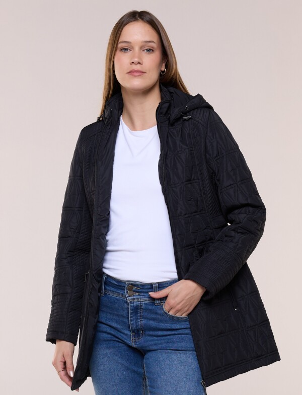 Campera Larga Capitoneada Con Capucha Desmontable NEGRO