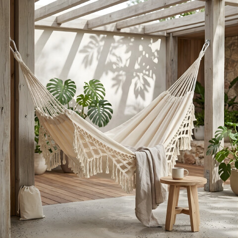 Hamaca Paraguaya Silla Colgante Reforzada Jardín Bolso + Acc Variante Color Blanco