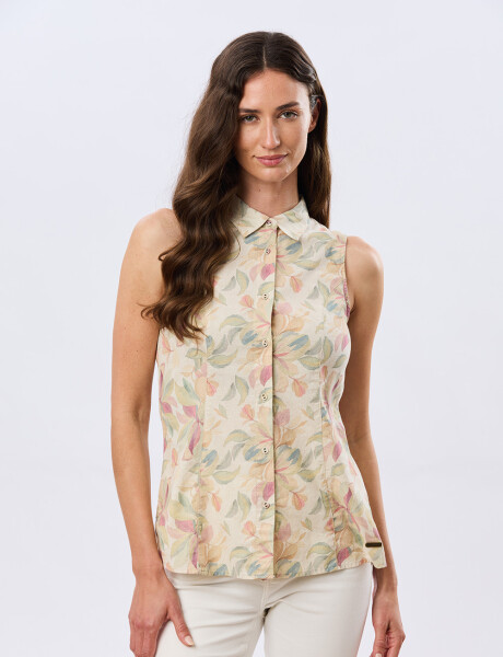 CAMISA DE LINO ESTAMPADA Coral