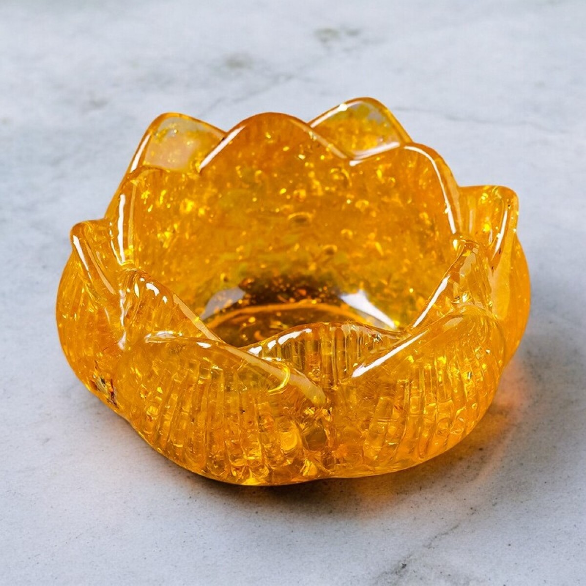 Portavela Flor De Loto En Piedra - Amarilla 