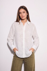Camisa Broderie Algodón Nacar