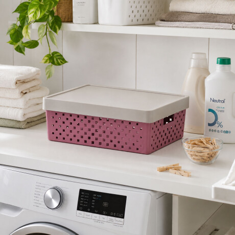 Caja Canasto Organizador Quadratta con Tapa en PP 39x29x14Cm Rosa