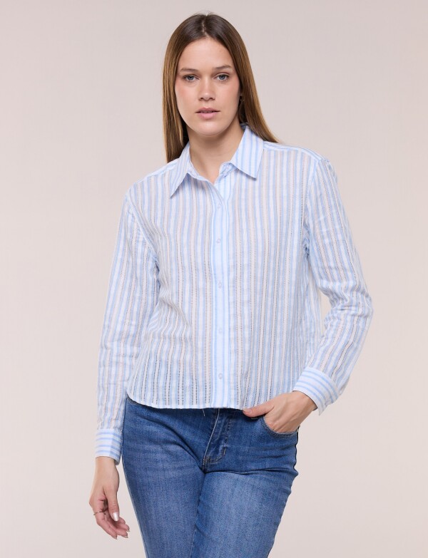 Camisa De Algodón A Rayas Con Detalle De Puntilla MULTI/CELESTE