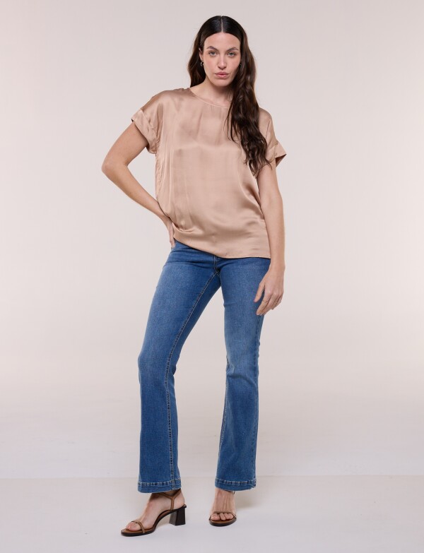 Blusa Saten Manga Corta TOSTADO