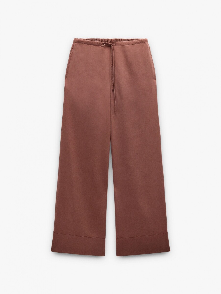 Pantalón Fluido Con Bolsillos teja