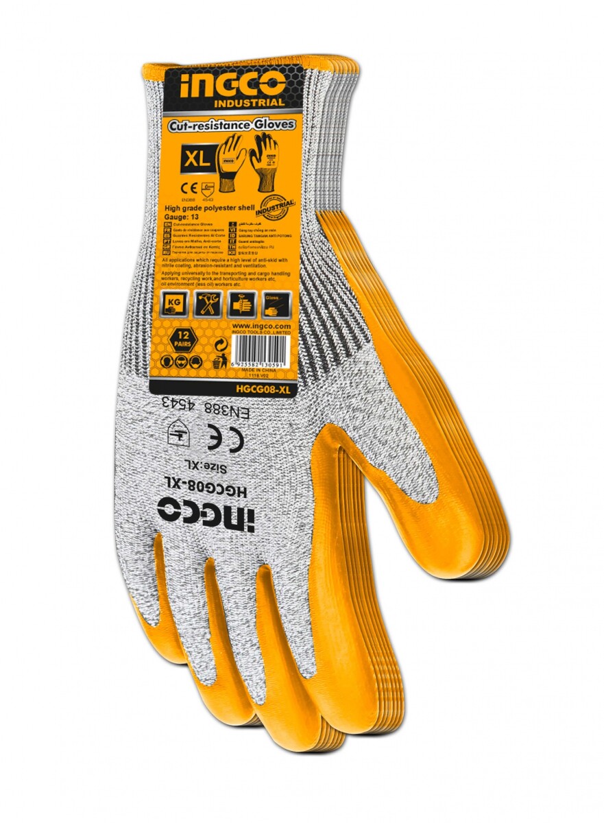 GUANTES AMARILLO RESISTENTE A CORTES HGCG08-XL INGCO TALLE XL 