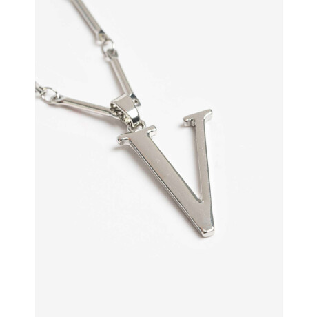 Collar Largo Inicial V Plateado Rodio
