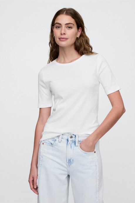 Remera Rib Cuello Redondo Mujer White Uk