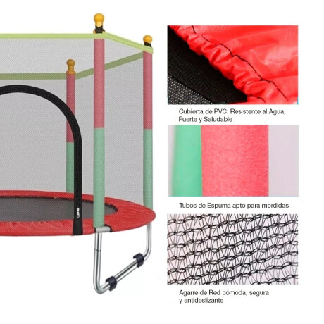 Cama Elástica Trampolín 1,40mt Con Red Protección Y Cobertor Rojo