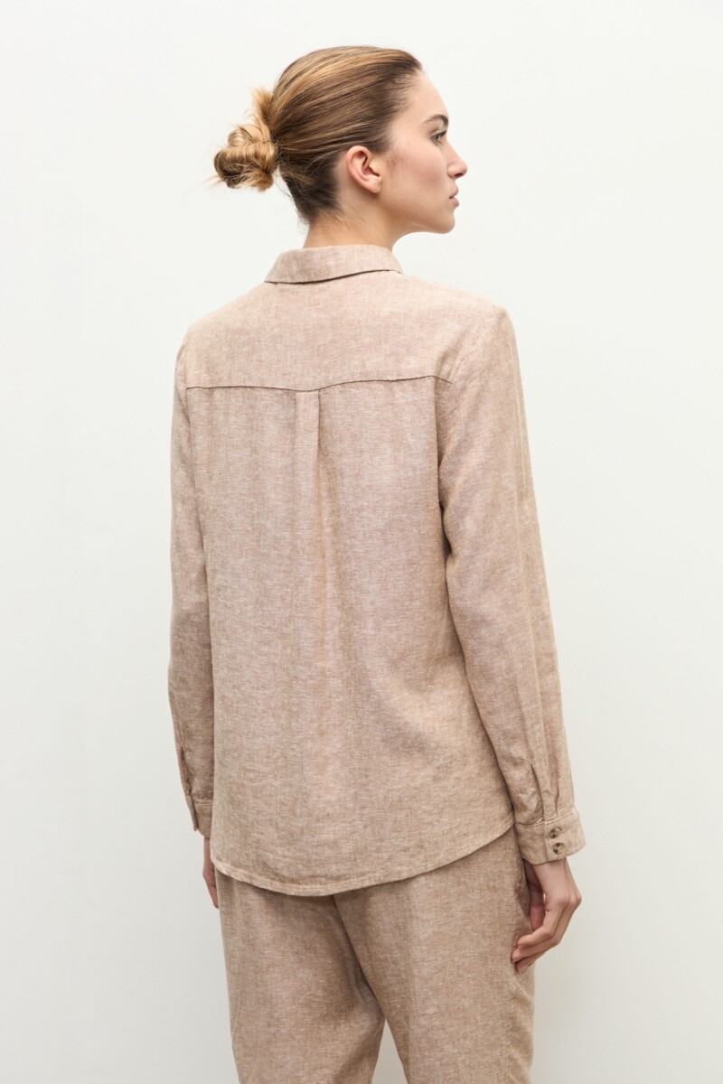 Camisa clasica lino tostado melange
