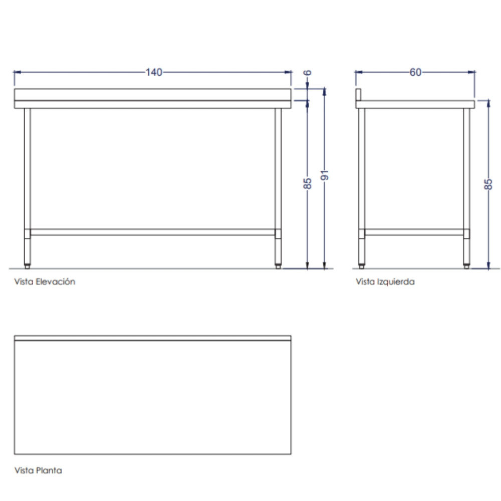 Mesada de Trabajo con Borde 140 cm Acero Inoxidable Mesada de Trabajo con Borde 140 cm Acero Inoxidable