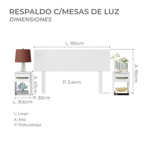 Combo Armario 4 Puertas, Respaldo, Mesas de luz - MDP - Blanco Combo Armario 4 Puertas, Respaldo, Mesas de luz - MDP - Blanco