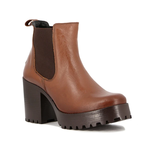 Country Bota Cuero Plataforma C/taco Cuadrado Mediano C/elastico Chocolate