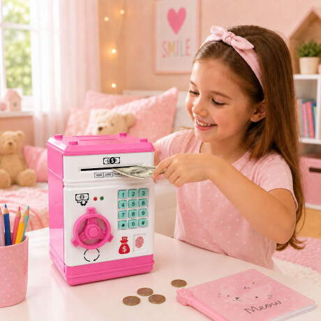 Alcancía Infantil Caja Fuerte Electronica Huella Clave Rosa