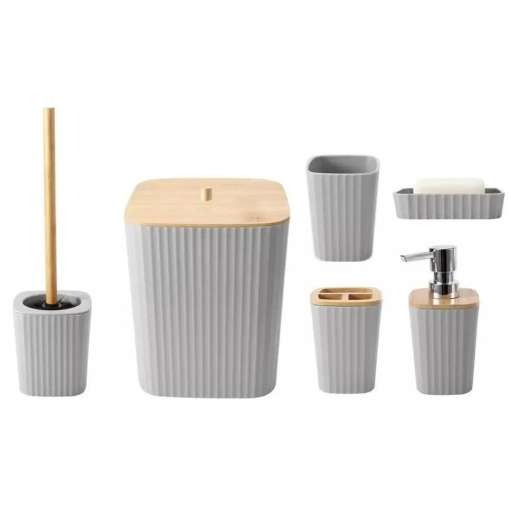 Set De 6 Piezas Para Baño En Bambú Gris