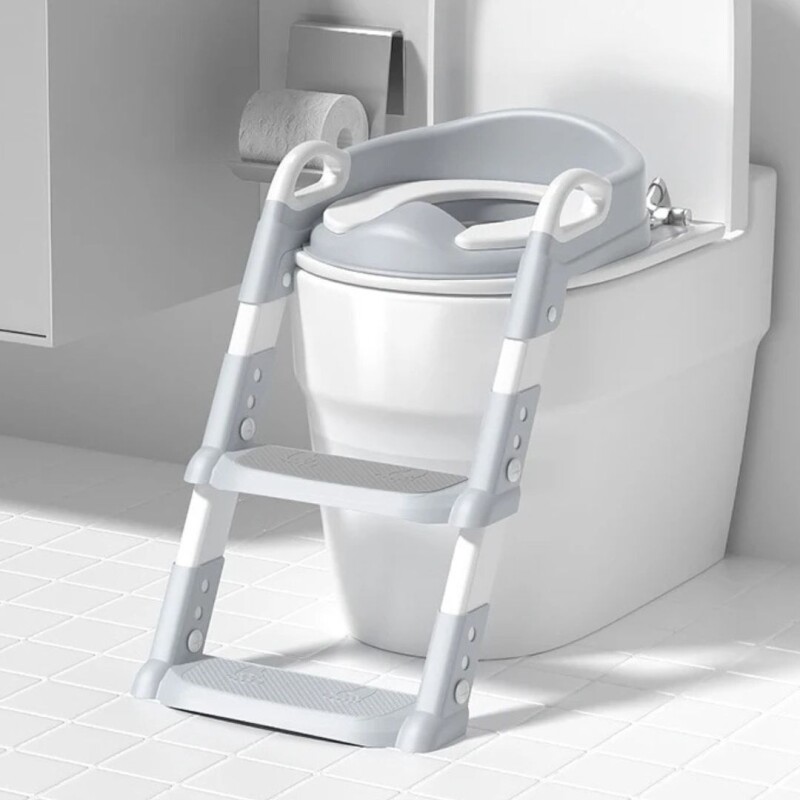 Asiento Reductor Inodoro Aprendizaje Infantil Escalera Color Gris