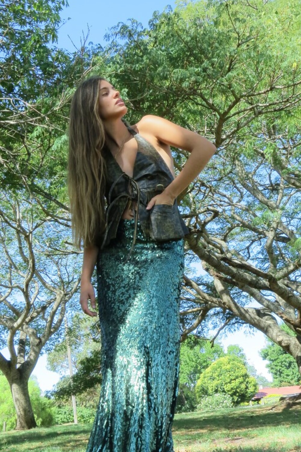 Godet Skirt Lentejuelas Verde