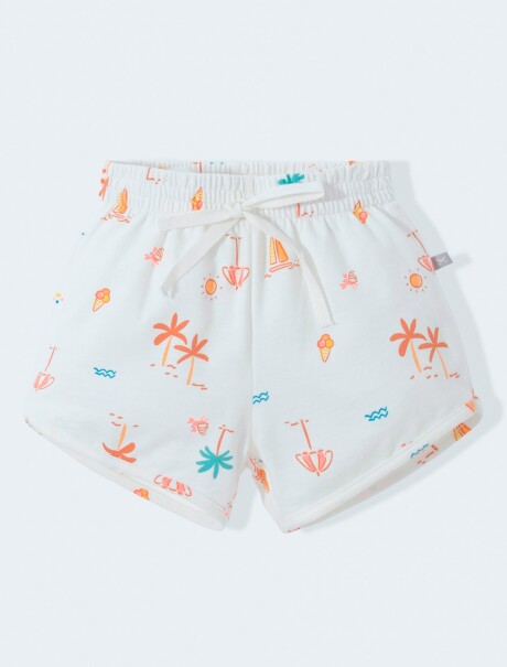 SHORT DE NIÑA ESTAMPADO CON LAZO BLANCO