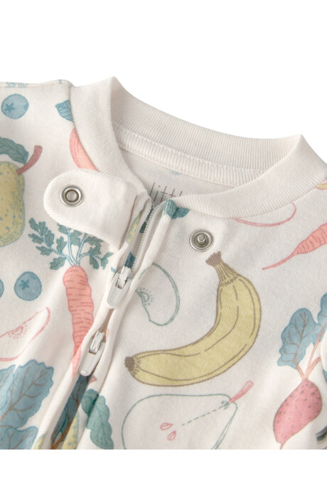 Pijama enterito de algodón orgánico con pie, diseño frutas y verduras Sin color