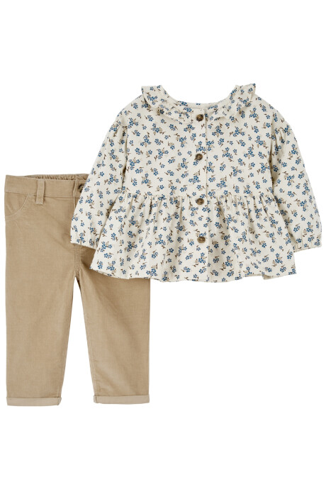 Set dos piezas pantalón de pana y blusa diseño floral Sin color