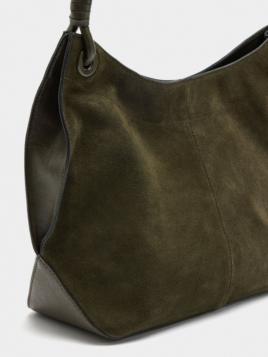 Bolso De Hombro Con Detalles De Piel caqui