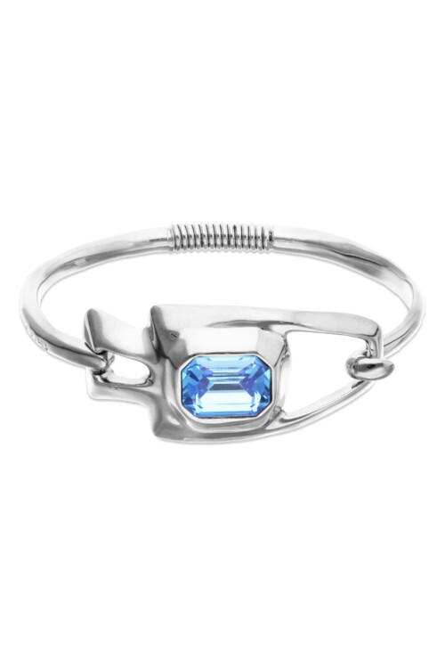 PULSERA SEMIRIGIDA DE ALEACIÓN DE METALES BAÑADA EN PLATA DE LEY CON CRISTAL FACETADO AZUL Pulsera