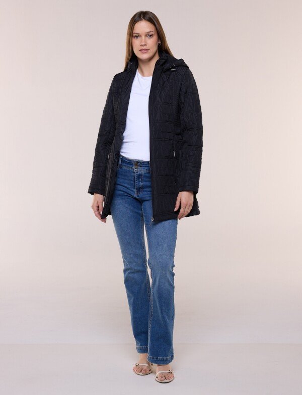 Campera Larga Capitoneada Con Capucha Desmontable NEGRO