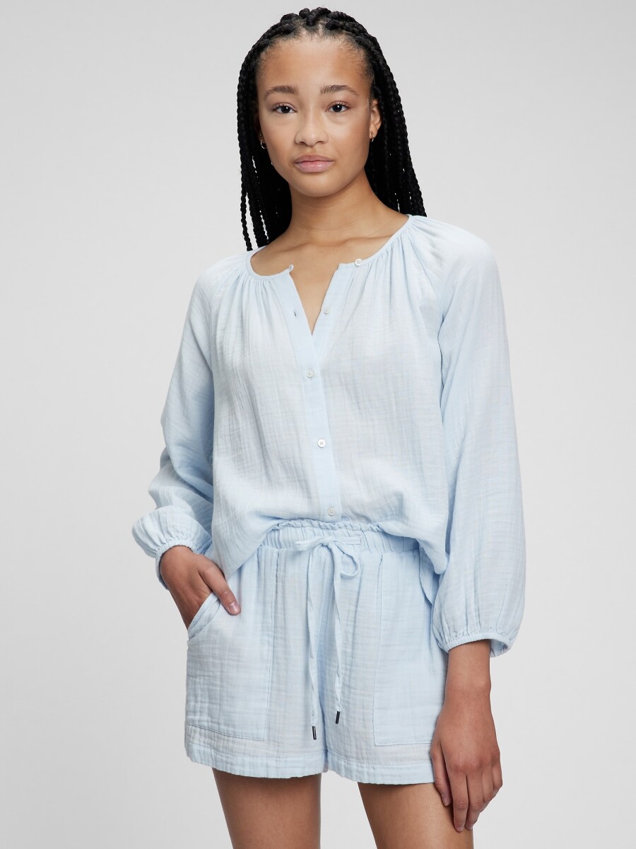 Camisa De Muselina Mujer - Poolside Blue 