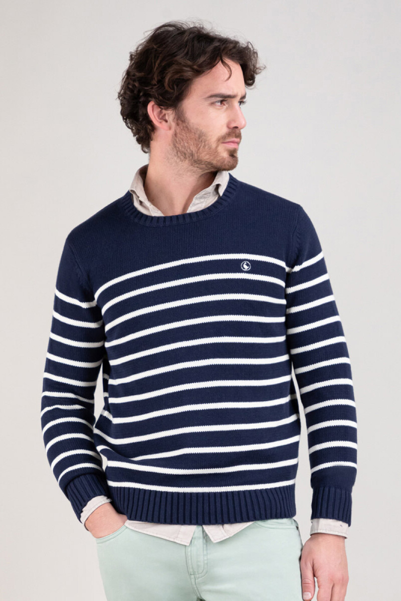 Jersey Punto Inglés El Ganso Rayas Azul Crudo