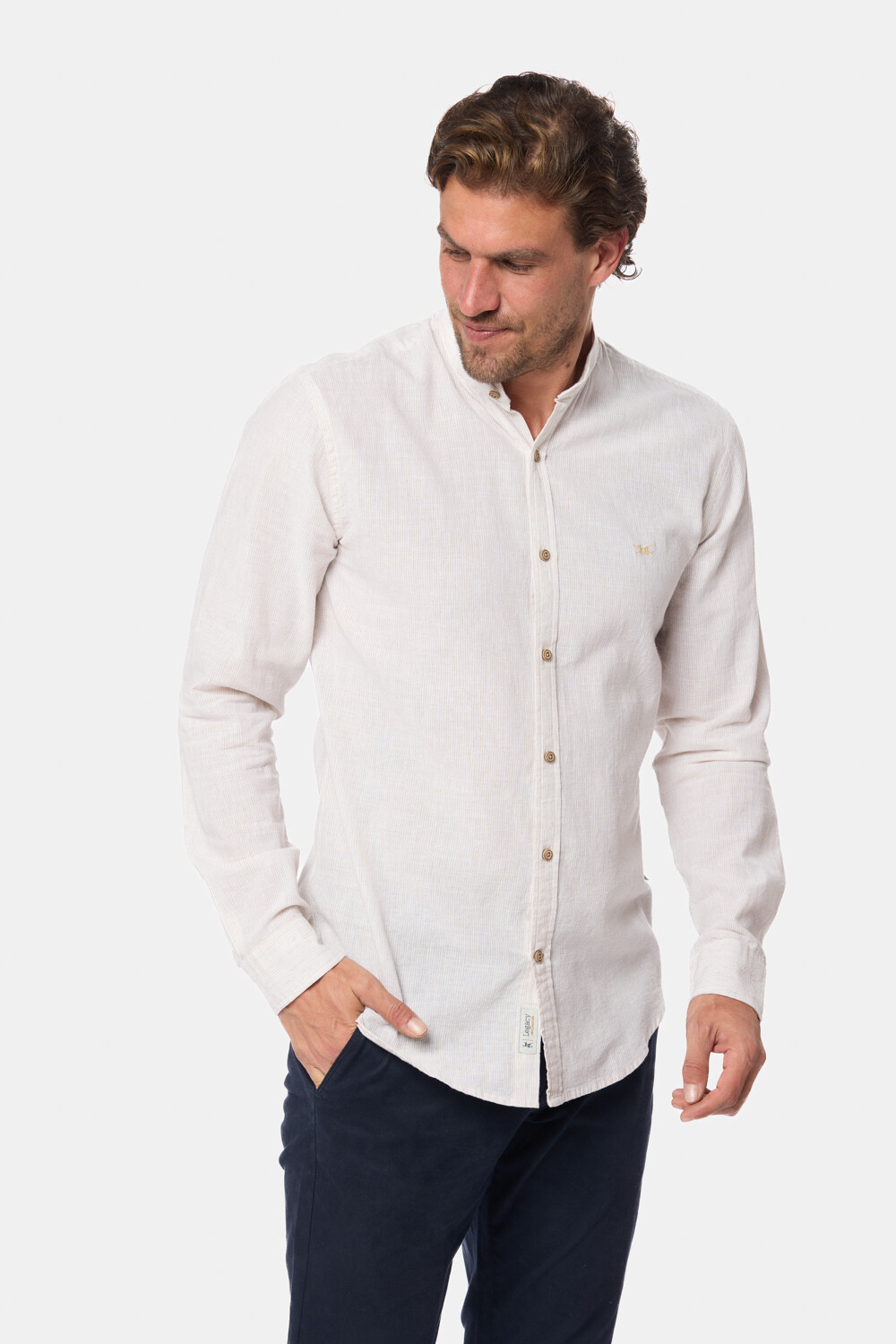 CAMISA DE LINO CUELLO MAO Beige