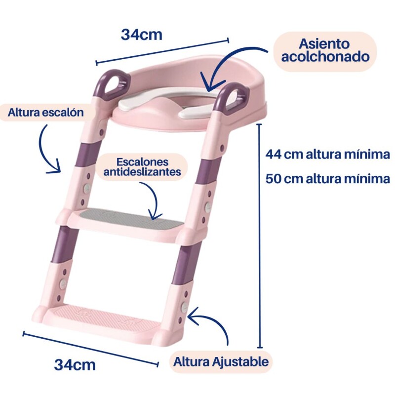 Asiento Reductor Inodoro Aprendizaje Infantil Escalera Color Rosado