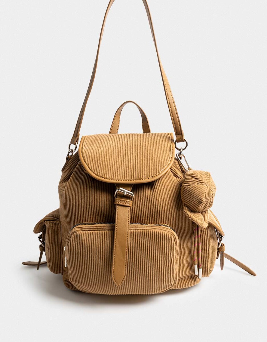 Mochila Solapa Corderoy Camel 