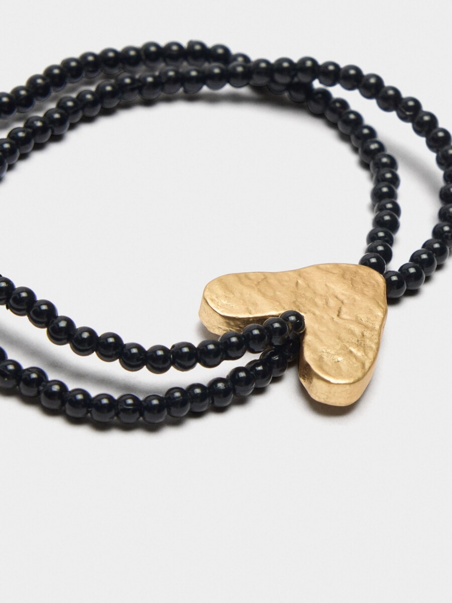 Pulsera Elástica Con Abalorios Y Corazón negro