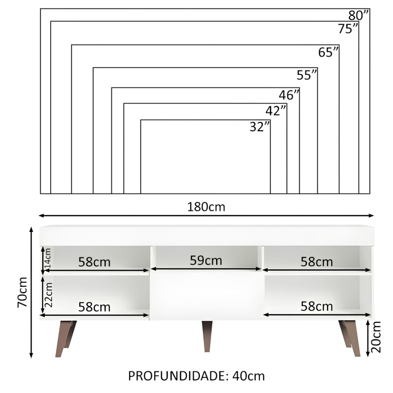 Rack para TV Lumax hasta 75" Lille 180 cm 1 Puerta Blanco 5 estantes Rack para TV Lumax hasta 75" Lille 180 cm 1 Puerta Blanco 5 estantes