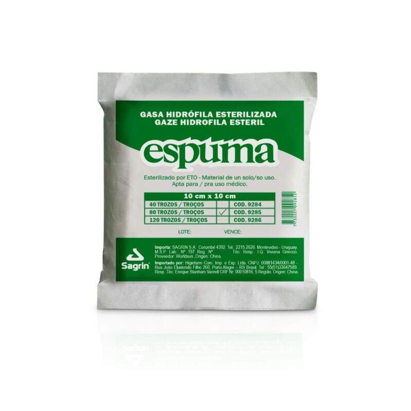 Gasa Hidrófila Espuma 10 Cm. X 10 Cm. 80 Trozos Gasa Hidrófila Espuma 10 Cm. X 10 Cm. 80 Trozos
