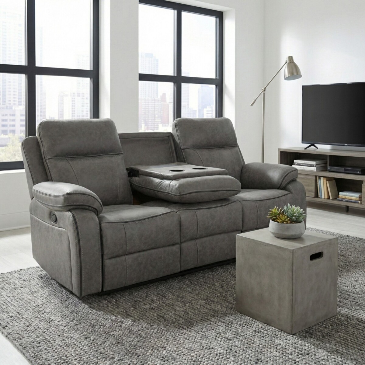 Sillón Recliner Apollo - 3 Cuerpos Marrón - Gris 