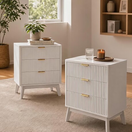 MESA DE LUZ GRAN TAMAÑO / CÓMODA 3 CAJONES - CON ENCHUFE blanco