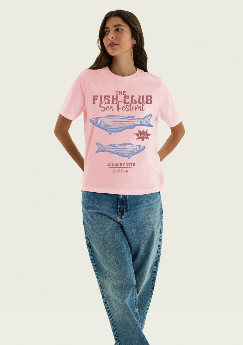 CAMISETA MANGA CORTA CON ESTAMPA - BLANCO - ROSA 